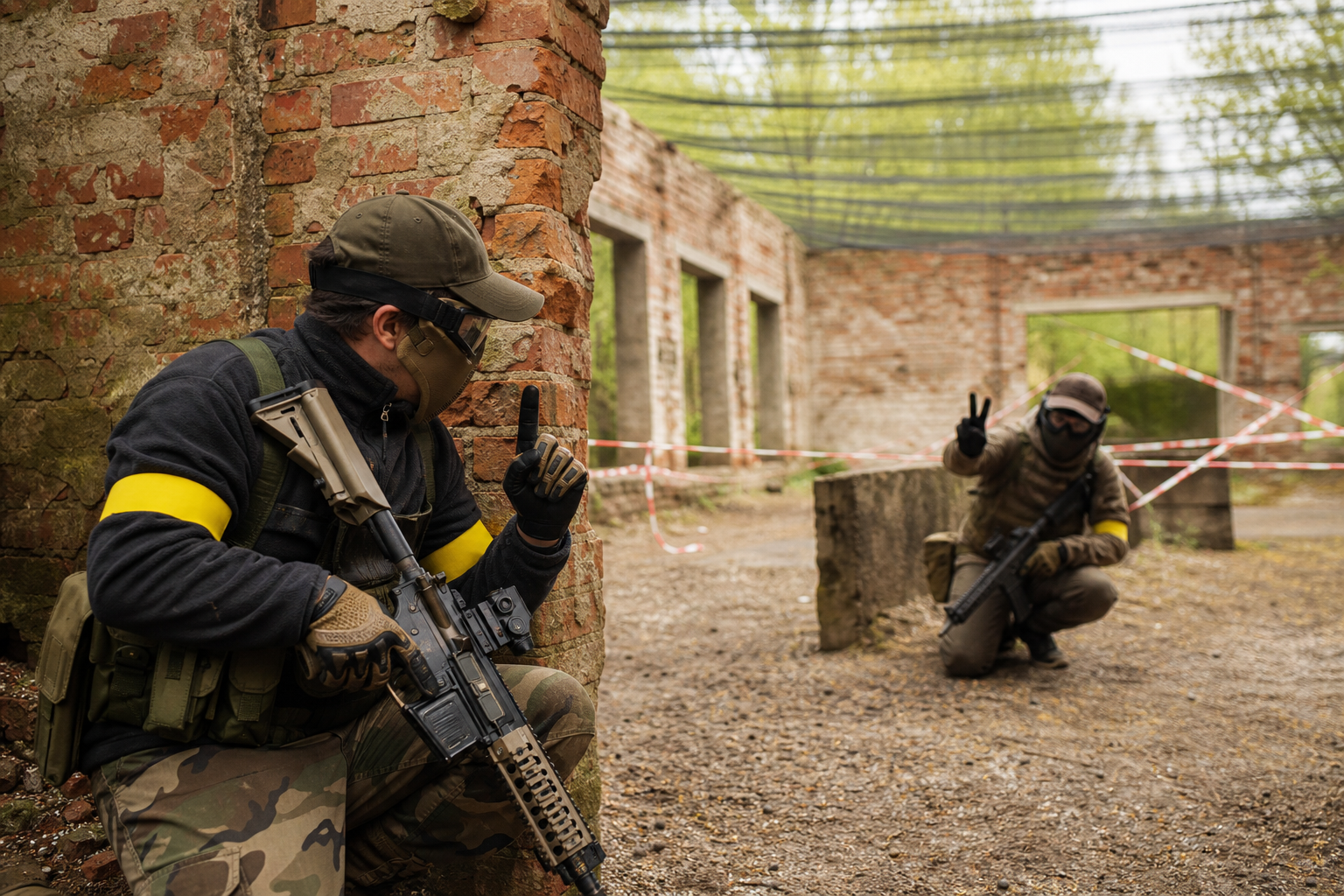 Airsoft-Spiel auf einem gesicherten Ruinenspielfeld